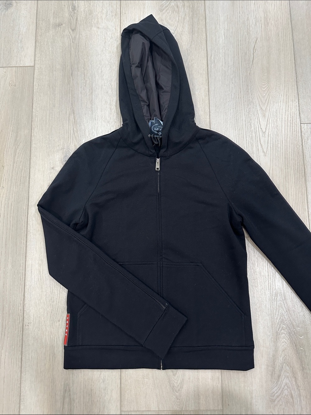 NWT Prada Black Zip-Up Hooded Jacket Size Small